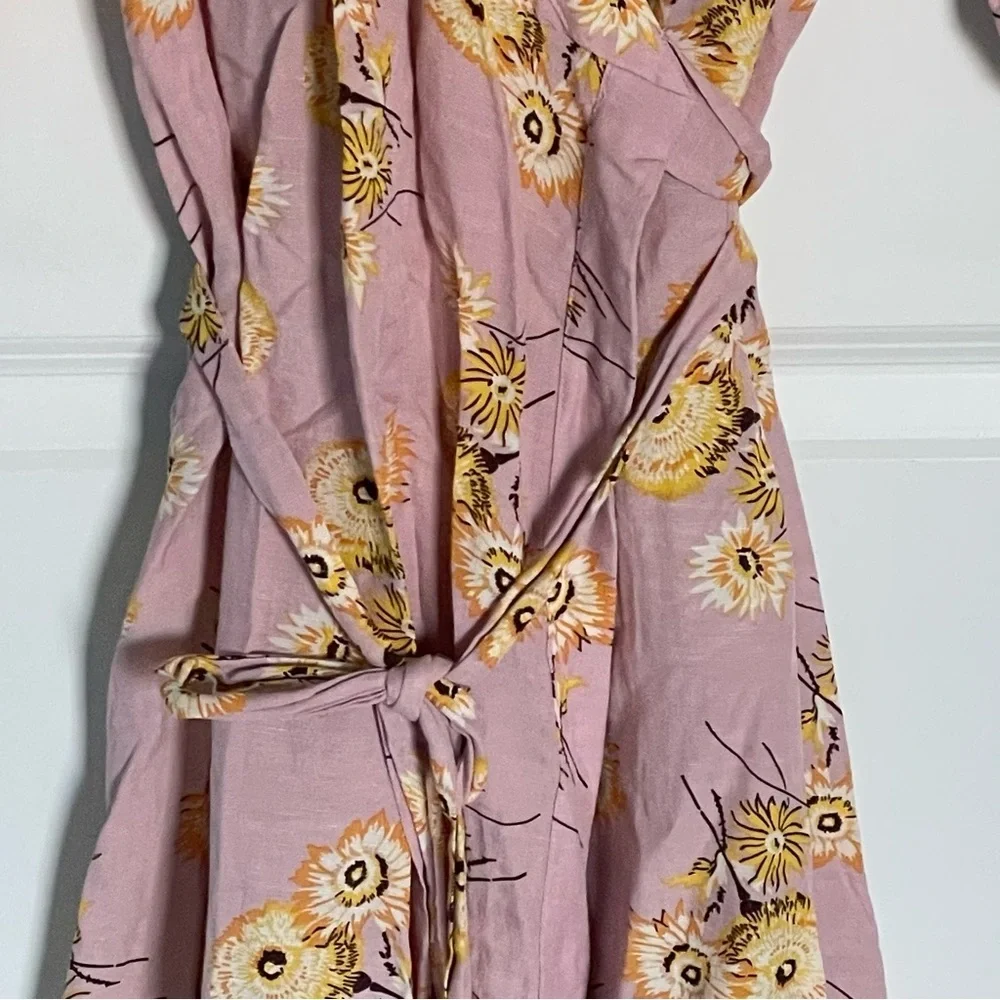Madewell Pink Floral Long Sleeve Wrap Midi Dress Size Small 47812